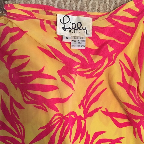 LILLY PULITZER RARE Sz S silk yellow & pink maxi skirt Preowned with side zipper - Picture 2 of 2